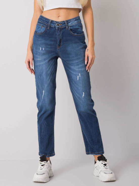 Dark Blue Mom Jeans with Straight Cut