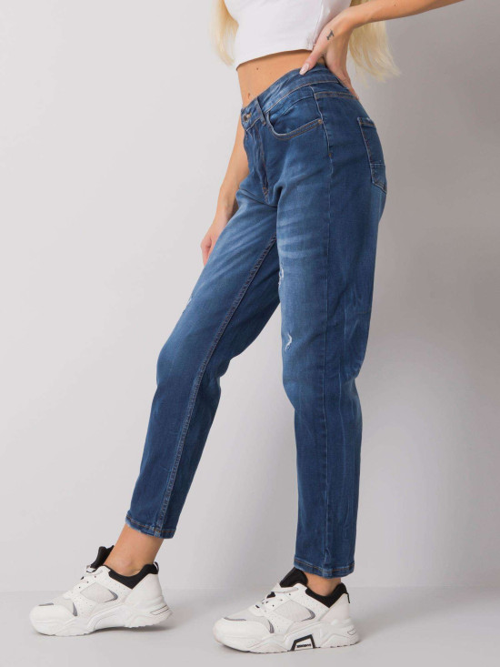 Dark Blue Mom Jeans with Straight Cut