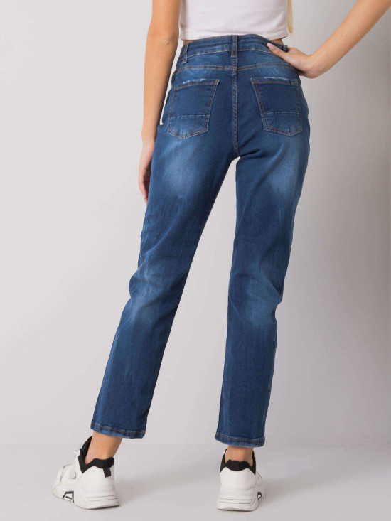 Dark Blue Mom Jeans with Straight Cut