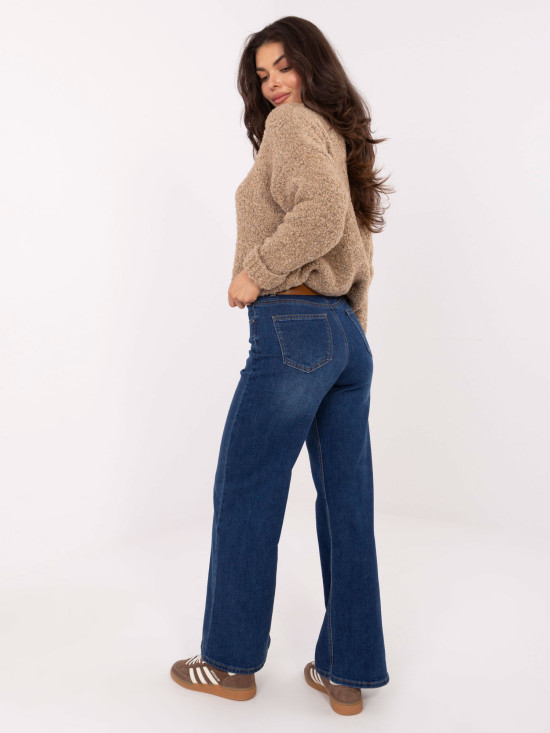 Women's Dark Blue Straight Leg High Waist Jeans