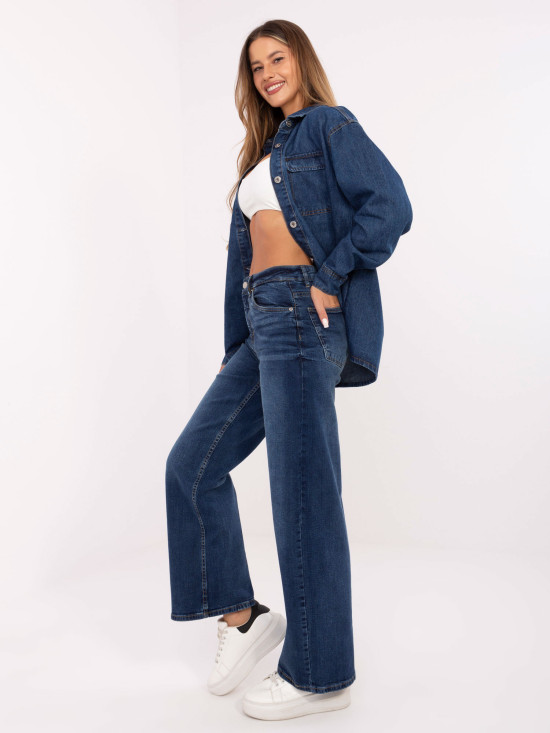 Women's wide-leg high-waisted jeans – dark blue