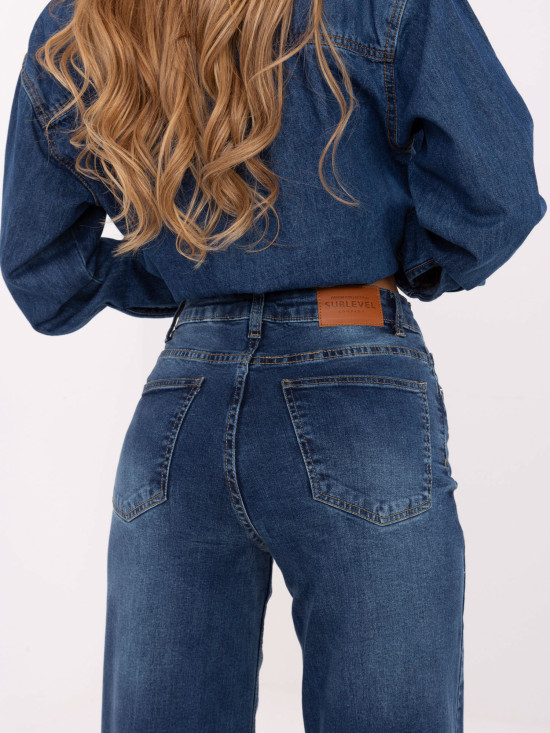 Women's wide-leg high-waisted jeans – dark blue