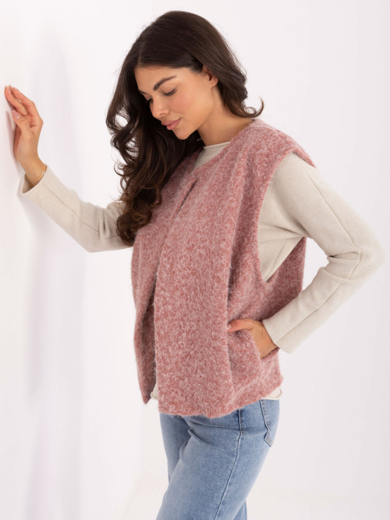 Stylish dark pink knitted vest with pockets