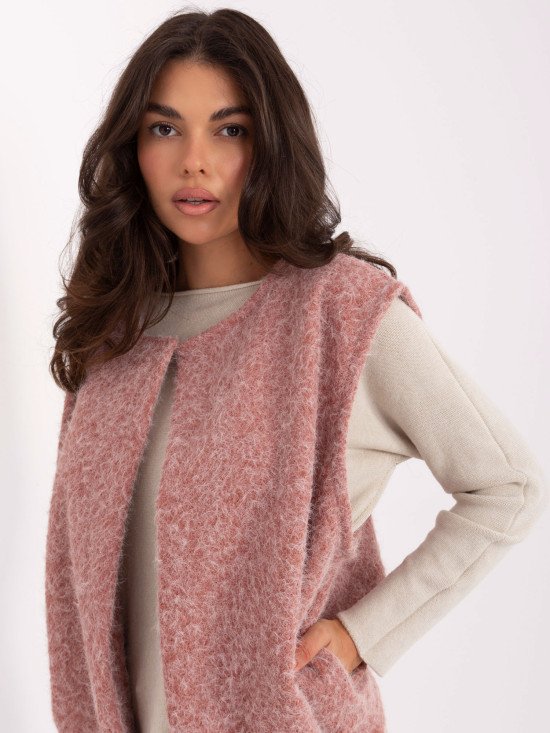 Stylish dark pink knitted vest with pockets