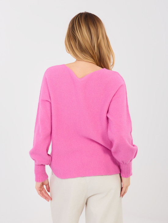 Pink sweater with V-neck and balloon sleeves
