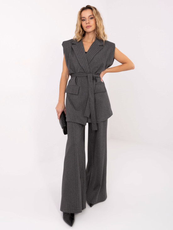 Elegant grey striped vest with belt