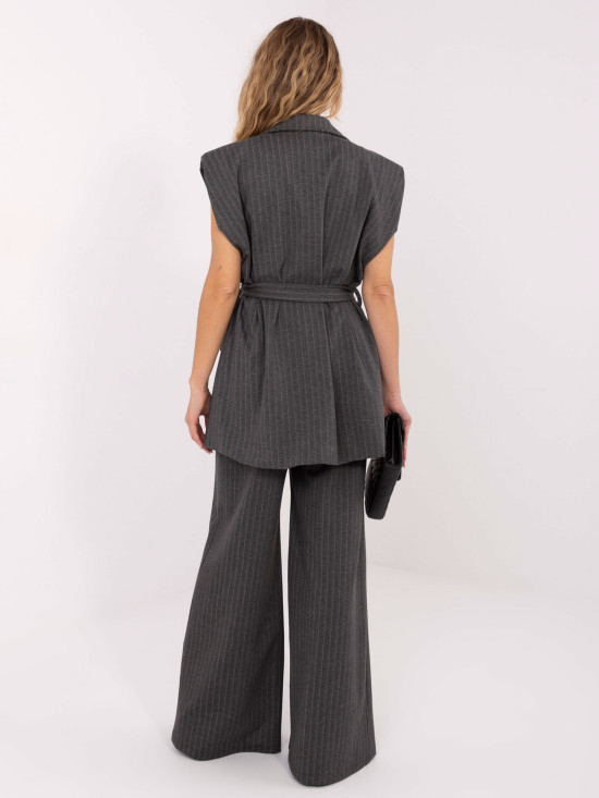 Elegant grey striped vest with belt