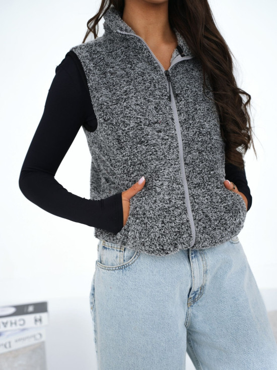 Women's Dark Grey Faux Fur Vest