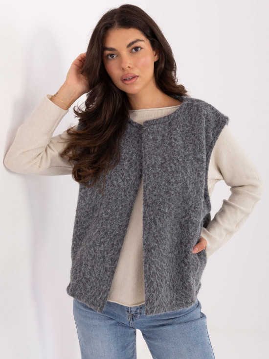 Modern grey knitted vest with pockets
