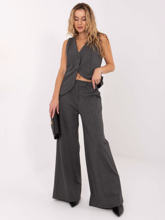 Elegant wide-leg striped trousers, dark grey