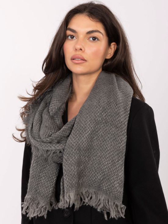Dark grey herringbone scarf with fringes