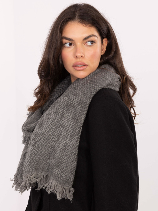 Dark grey herringbone scarf with fringes