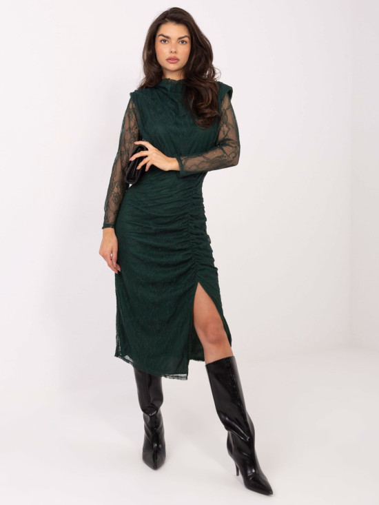 Elegant dark green lace midi pencil dress