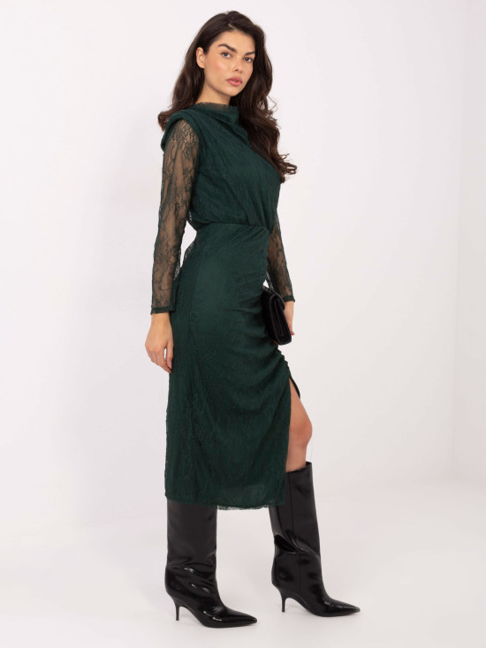 Elegant dark green lace midi pencil dress