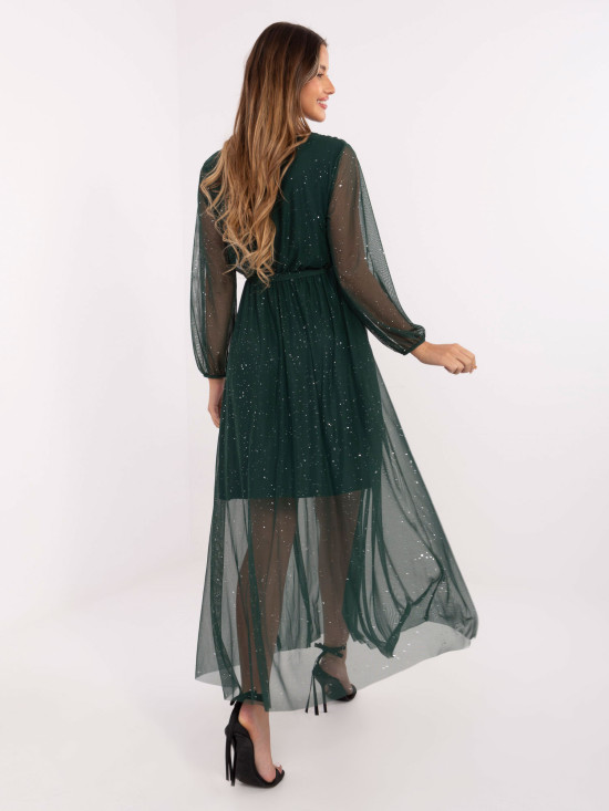 Elegant dark green maxi dress with belt