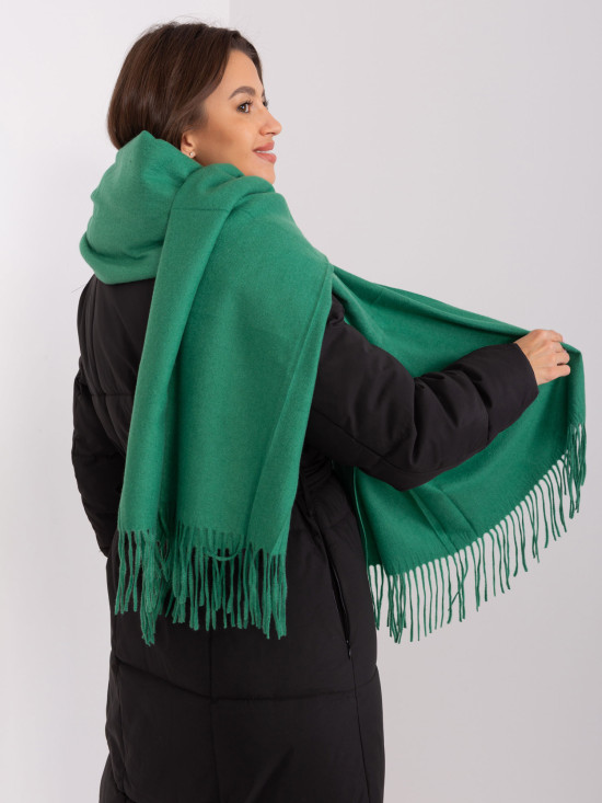 Dark Green Knitted Scarf with Fringes