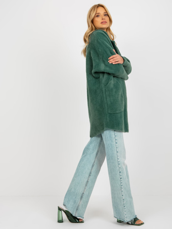 Loose Dark Green Alpaca Coat with Pockets