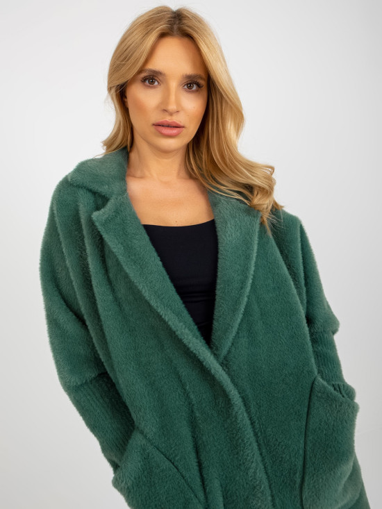 Loose Dark Green Alpaca Coat with Pockets