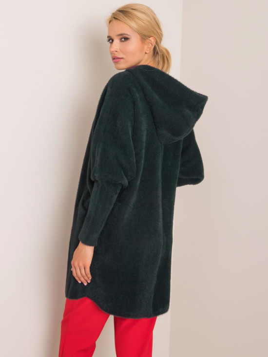 Beige alpaca transitional coat with hood