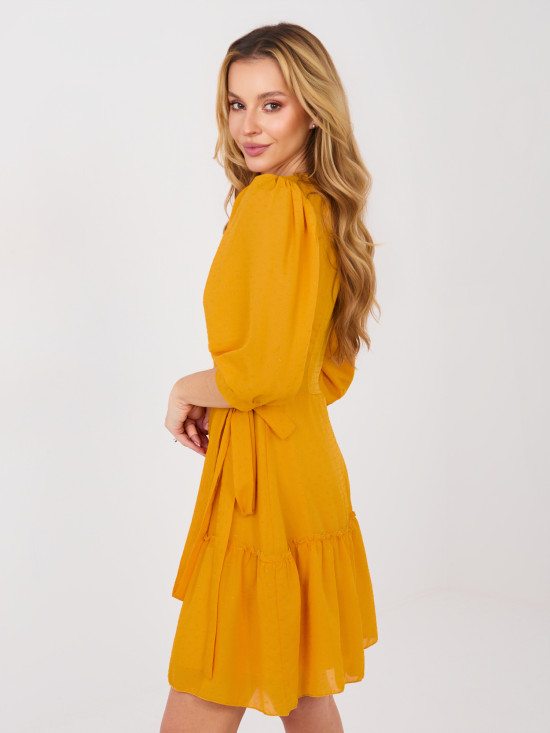 Yellow Wrap Cocktail Dress with Ruffle