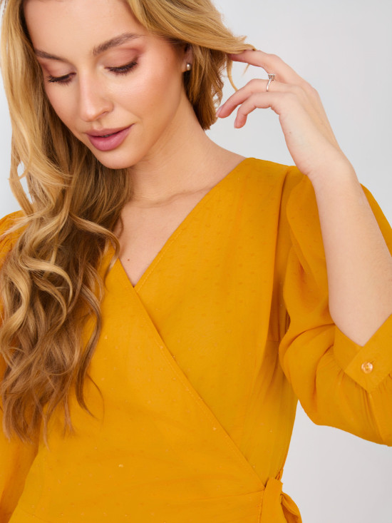 Yellow Wrap Cocktail Dress with Ruffle