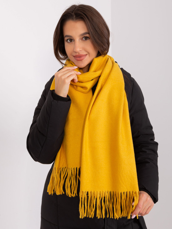 Wide Dark Yellow Scarf with Fringes