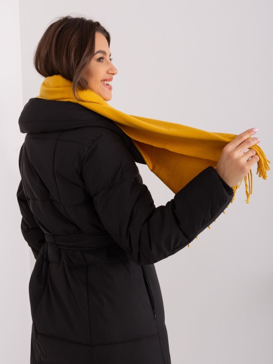 Wide Dark Yellow Scarf with Fringes