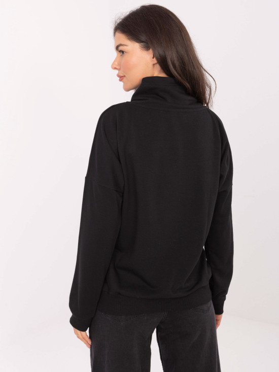 Black cotton sweatshirt with collar and pocket