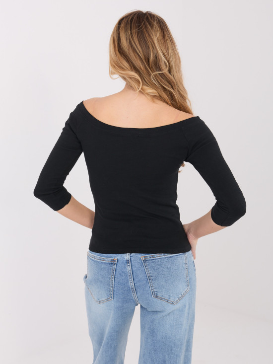 Black cotton off-shoulder blouse