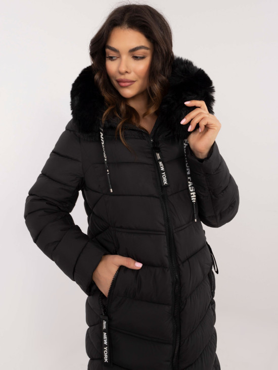Black Quilted Winter Jacket with Hood