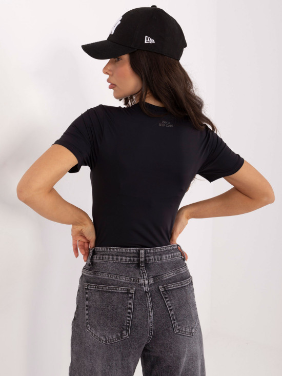 Black smooth short-sleeve blouse