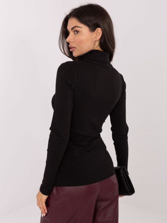 Black Ribbed Turtleneck Blouse