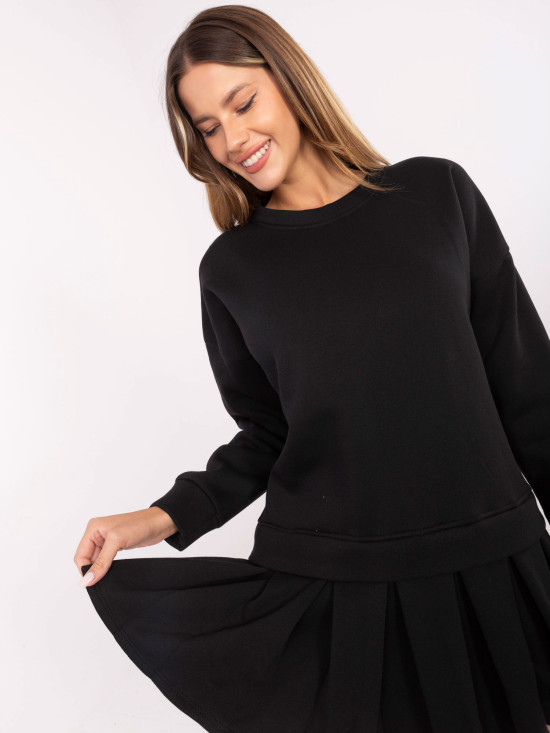 Black flared sweatshirt dress with long sleeves