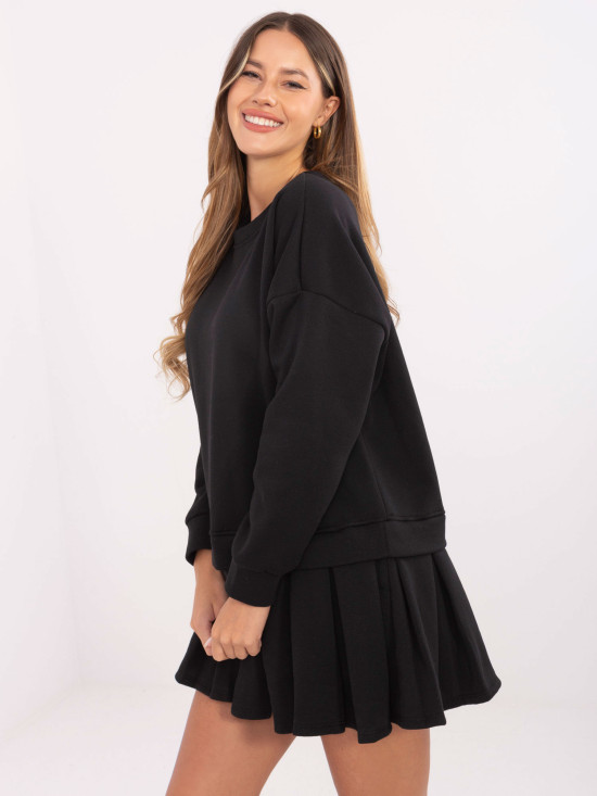 Black flared sweatshirt dress with long sleeves