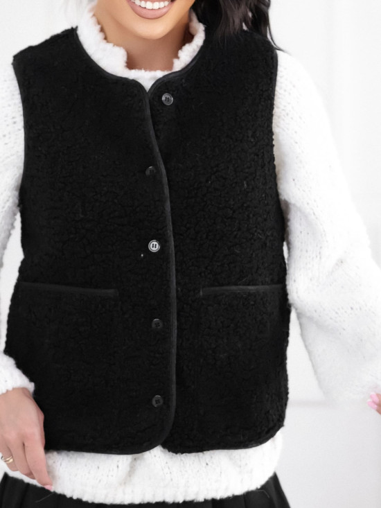 Black faux fur women's vest with buttons