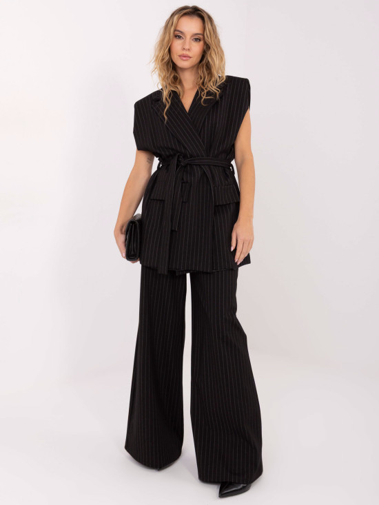 Elegant black striped vest with belt