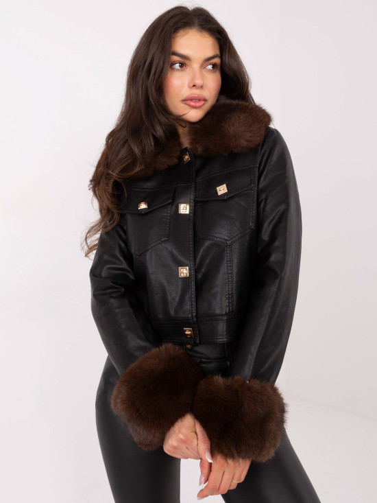 Short black faux leather jacket with lining