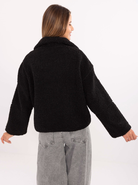 Short black faux fur jacket without hood