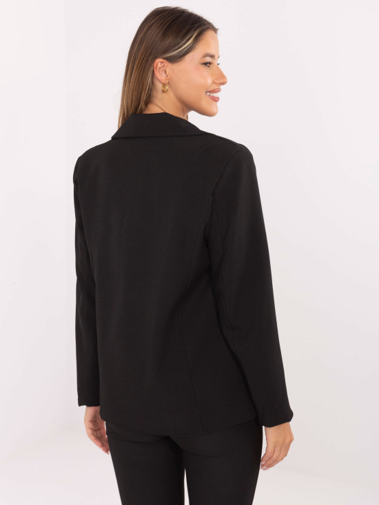 Elegant black blazer with brooch and lining