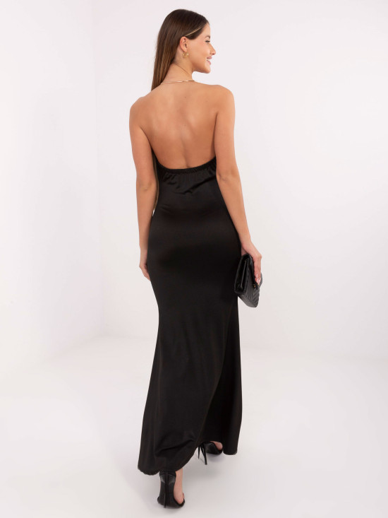 Elegant black maxi dress with draped neckline