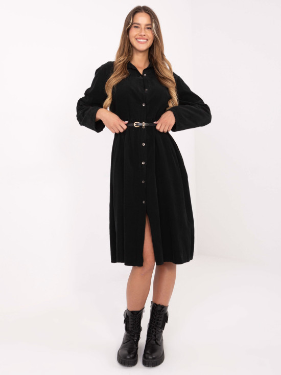 Black Shirt Midi Dress with Belt