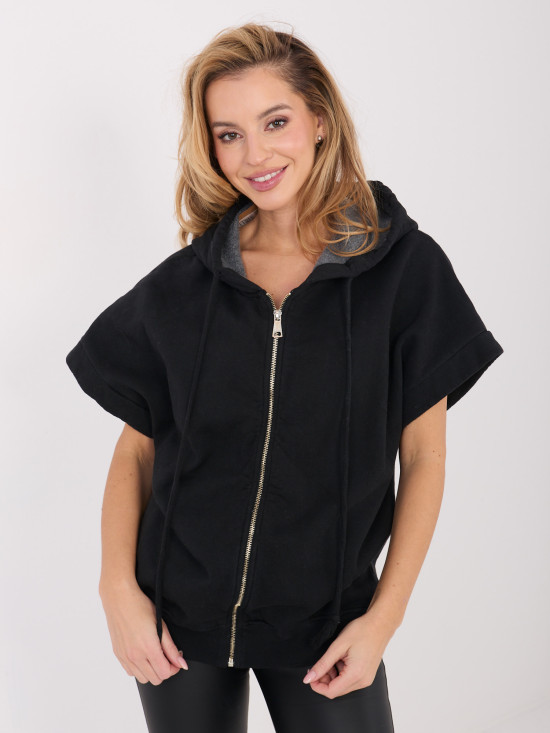 Black cotton hoodie with zipper