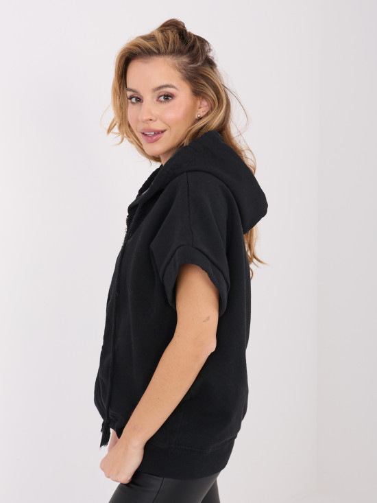 Black cotton hoodie with zipper