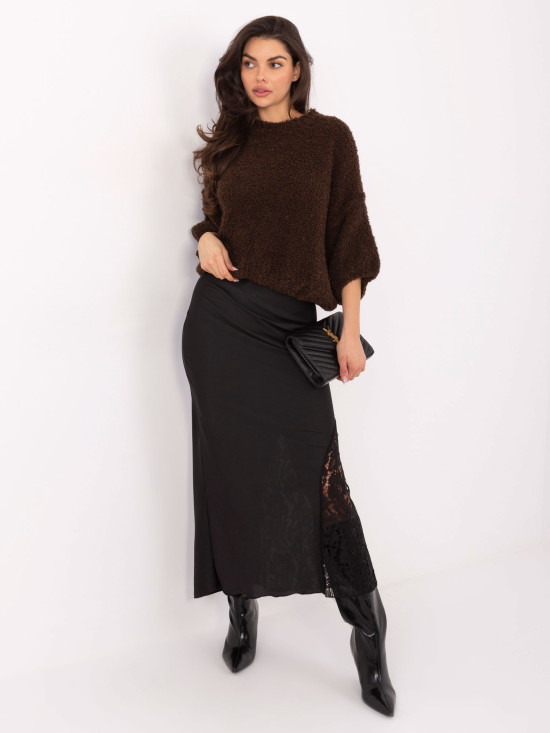 Black midi skirt with lace and textured fabric