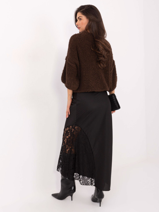 Black midi skirt with lace and textured fabric