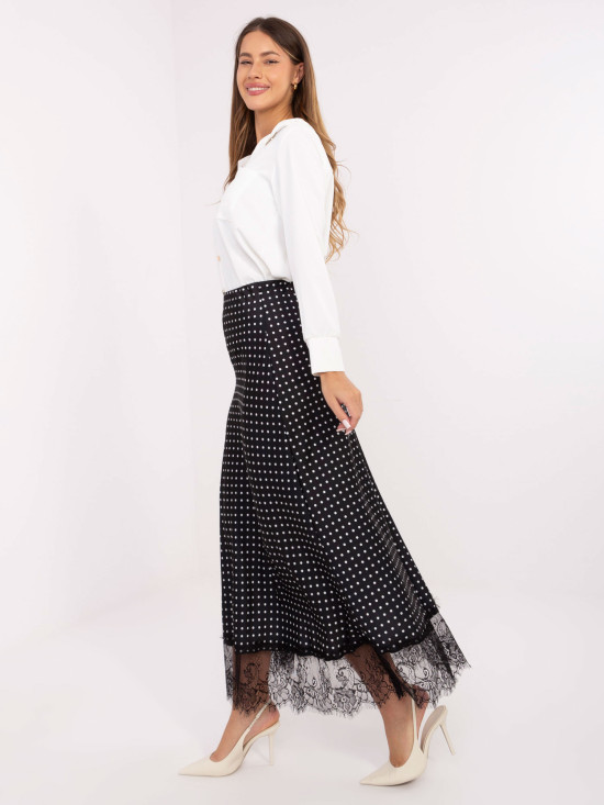 Black Polka Dot Midi Skirt with Lace