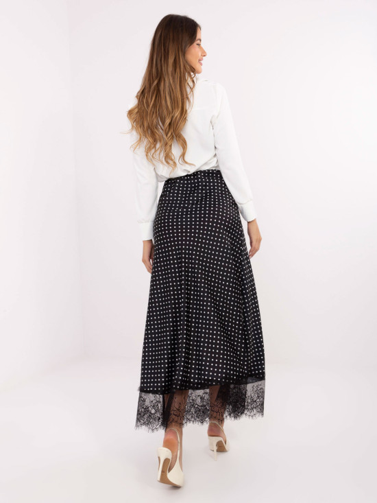 Black Polka Dot Midi Skirt with Lace