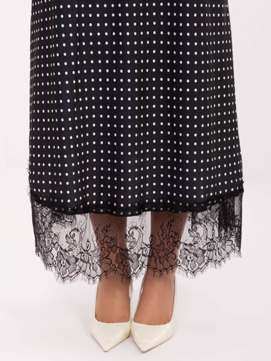 Black Polka Dot Midi Skirt with Lace