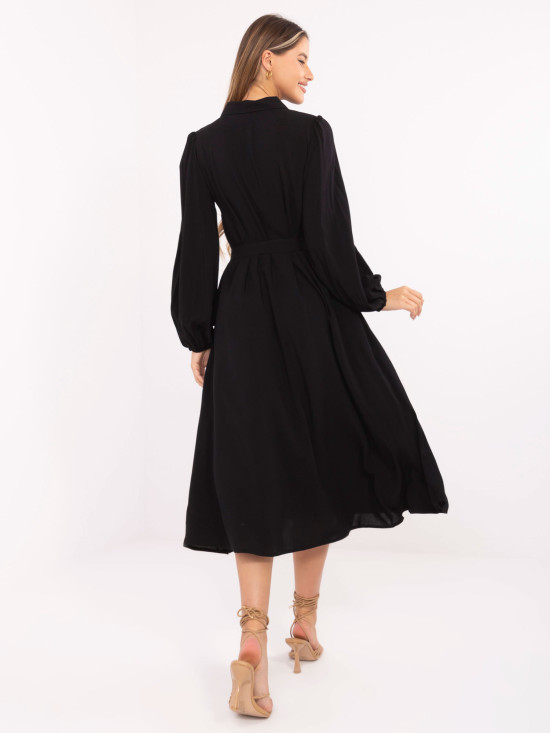 Elegant Black Midi Dress with Long Sleeves