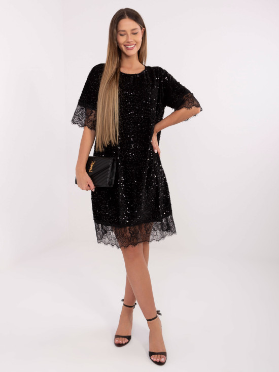 Black cocktail dress with lace and sequins